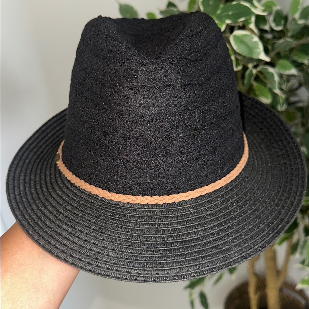 Stylish Black Fedora Hat with Brown Band